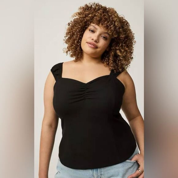 Torrid Black Squared Sweetheart Neckline Challis Smocked Tank - Picture 1 of 10